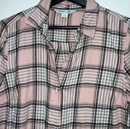 Old Navy  The Classic Flannel Shirt Womens Size M Pink Black Gray Plaid Cotton