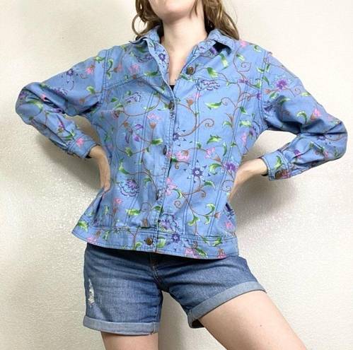 Vintage Blue  Floral Button Up Jean Shacket Jacket