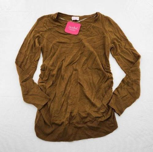 Isabel Maternity  Olive Green V Neck Long Sleeve Side Ruched Sweater Shirt Small