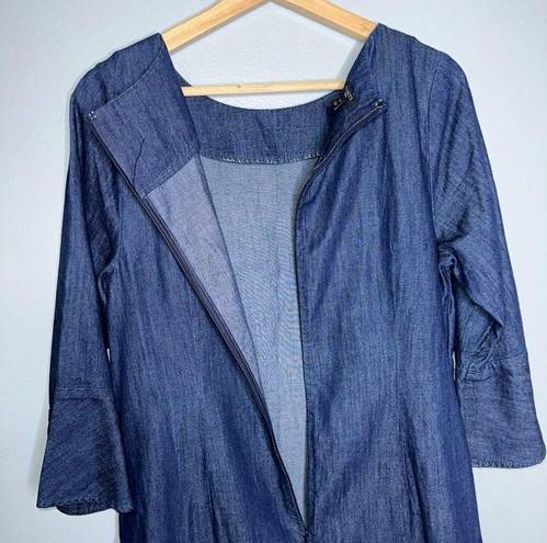 Talbots  Faux Denim Chambray Style Mini Dress Quarter Length Ruffle Sleeve 12p