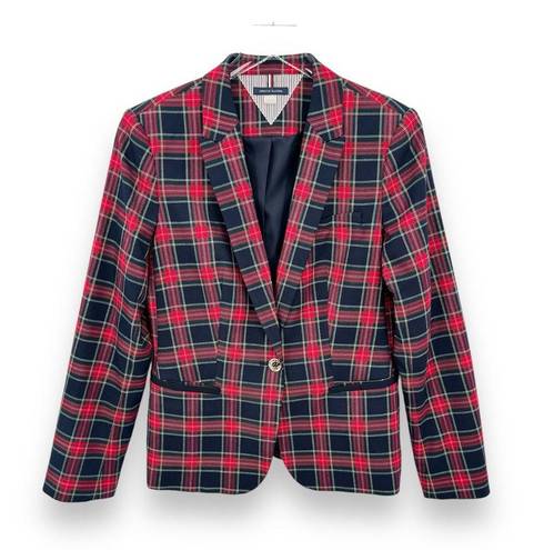 Tommy Hilfiger  red blue plaid single breasted blazer jacket 10