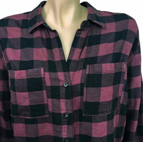 Beach Lunch Lounge Purple & Black Buffalo Plaid Popover‎ Blouse