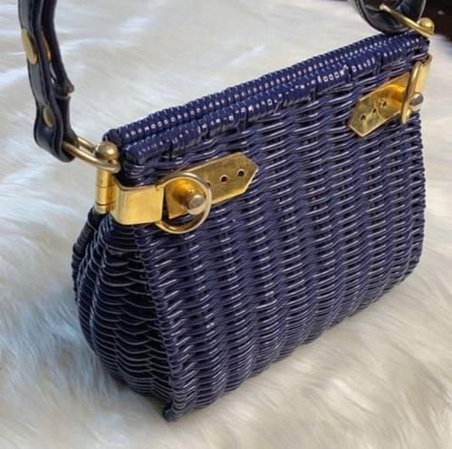 Vintage Blue Wicker Handbag