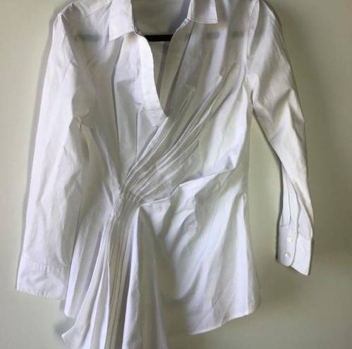 Natori cotton poplin side drape button doown Blouse White