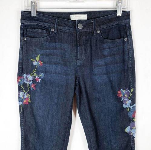 J.Jill  Size 2 Jeans Embroidered Floral Dark Blue Slim Ankle Cropped Pants 1303