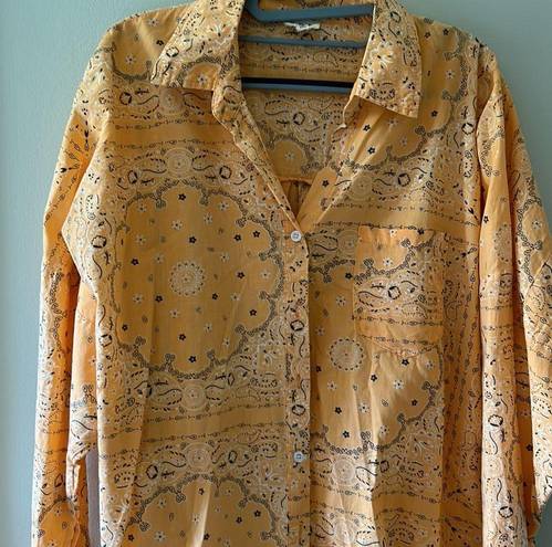 POL  Western Bandana Paisley Print Orange Ling Sleeve Button Down Oversized Shirt