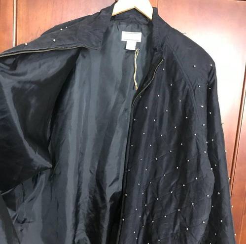 Vintage Venezia Vitale Windbreaker Jacket 100% Silk Black Fringe Stud Size 1X