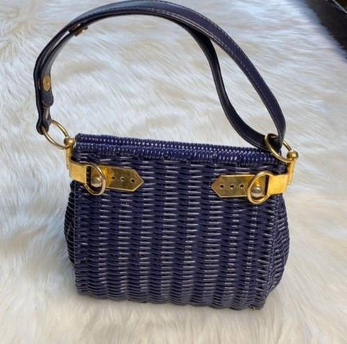 Vintage Blue Wicker Handbag