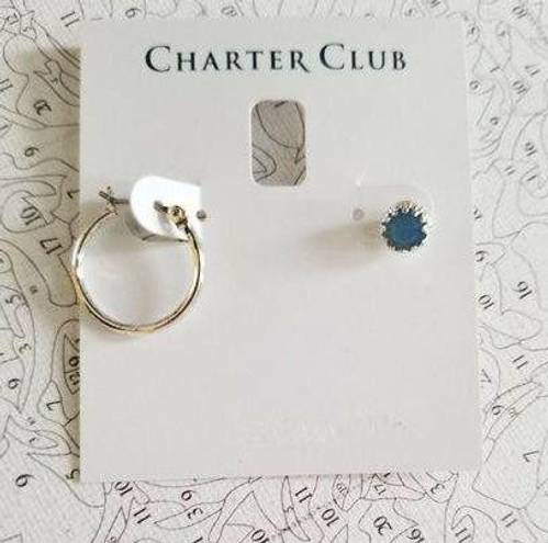 Charter Club MIX IT UP!  Small Silver Tone Hoop & Blue Epoxy Stone Stud Earrings