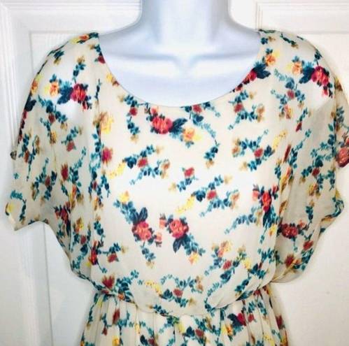 Lush Clothing LUSH Floral Backless Dress Chiffon Faux Wrap Back Ivory S