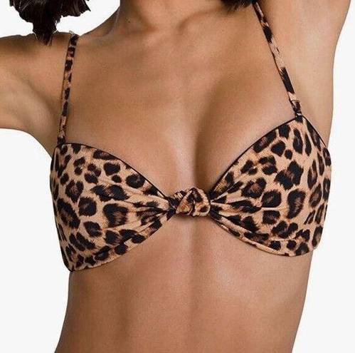 Good American  Size XS /0 Twist Knotted Bandeau Bikini Top size Black Brown Print