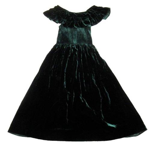 Hill House NWT  Akilah Nap Dress in Emerald Velvet Smocked Midi Ruffle XS