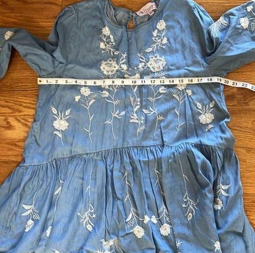 Philosophy  Dress Chambray‎ Embroidered Floral High Low Tunic Dress Size Large