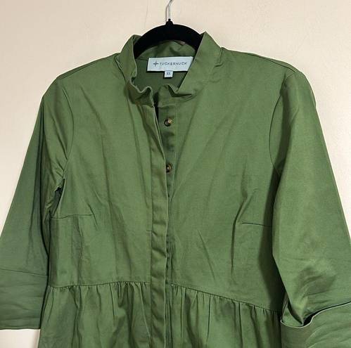 Tuckernuck  royal poplin shirt dress 3/4 sleeve Charlie green color button