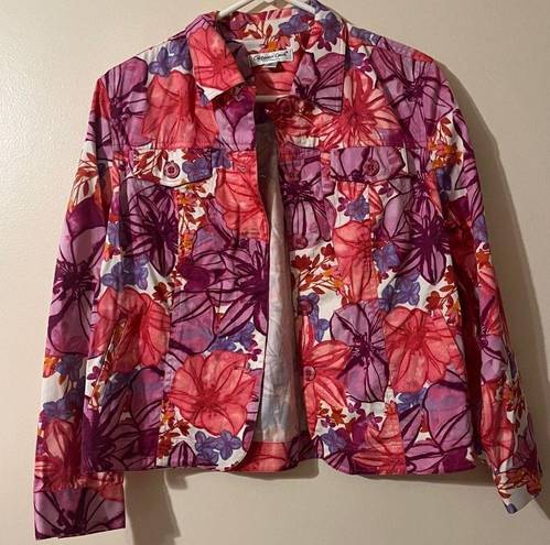 Coldwater Creek  blazer jacket floral top long sleeve pink pm petite medi…