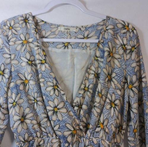 Daisy Into Blue Floral  Print Long Sleeve Dress Size 8