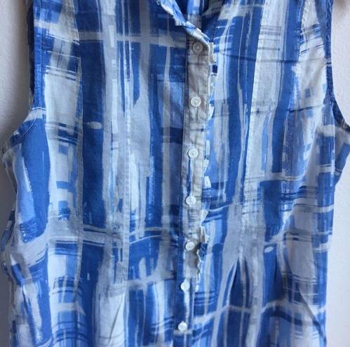 Coldwater Creek  Sleeveless Button-Up No Iron Tank Watercolor Tie Due Large P