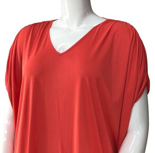 Natori  Womens Size S Top Oversized V Neck Slouchy Ruched Sleeves Coral Pink