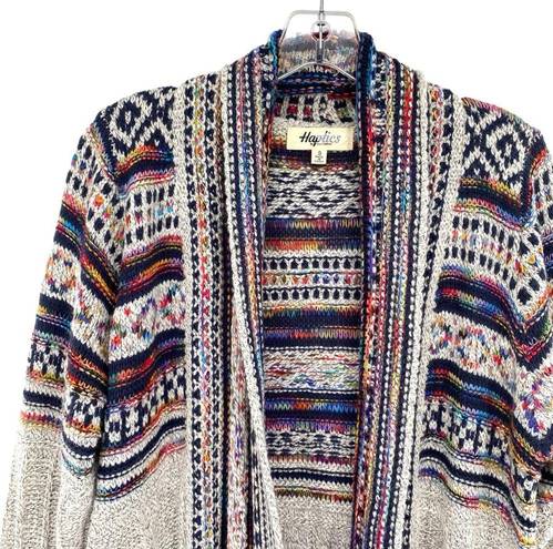 Harper Haptics Holly  Boho Multicolored Fringe Knit Long Cardigan Sweater