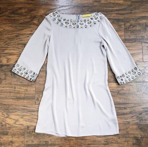 Alice + Olivia  • Beaded Silk Tunic Dress jeweled grey silver kimono mini