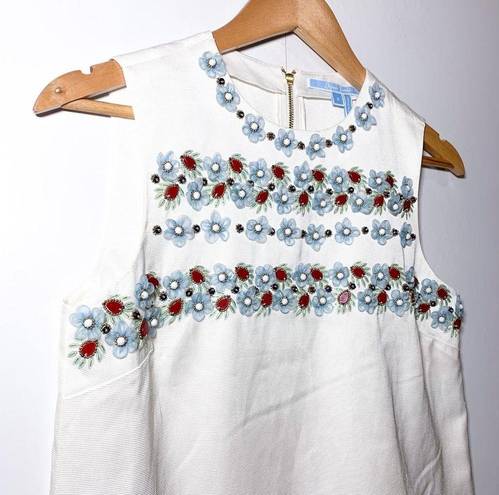 Draper James  Embellished Floral Beaded White Sleeveless Tank Top