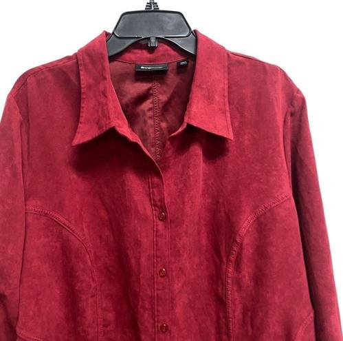 Polo AVENUE Woman’s Plus 26/28 Red Velour button down  long sleeve Top Blouse