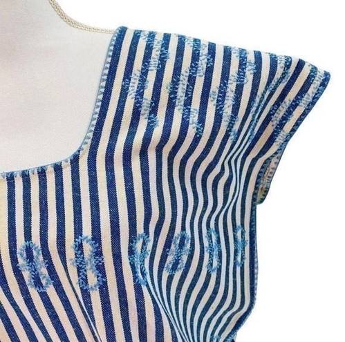 Tuckernuck  Blue Stripe Mini Sullivan Embroidered Canvas Caftan Sun Dres, Size S