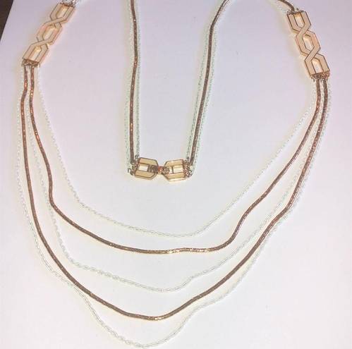 Monet  Vintage Gold Tone & Off White Enamel Multi Strand Retro Boho Necklace