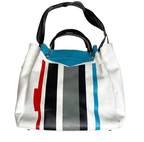 Nicole Lee ᯾ Striped Patchwork 'Have Fun' Satchel Handbag Bag ᯾ Vegan Leather ᯾