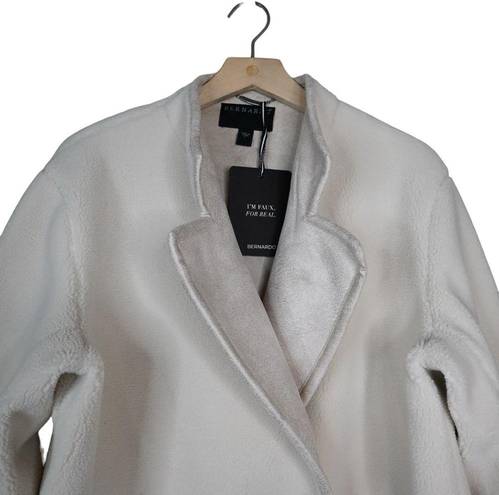 Bernardo  Womens L Double Breasted Faux Fur Coat in Cream NEW