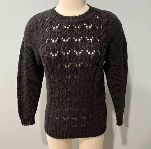 Michael Stars  Louisa Cable Knit Pointelle Pullover Sweater - Black SZ S