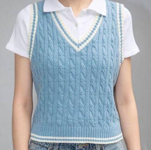 Brandy Melville John Galt  Blue Cable Knit Sweater Vest | S