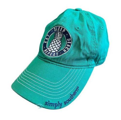 Simply Southern  Eat Sleep Beach Repeat Pineapple Baseball Cap Green Blue One Sz