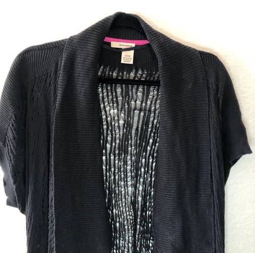 DKNY  Jeans Cardigan Open Weave Black Knit Cover Up Sz 18/20W GUC Short Sleeves