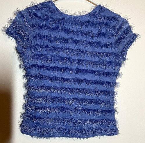 Amy Byer VTG  Eyelash Crop Sweater Crew Neck Pullover Blue Small