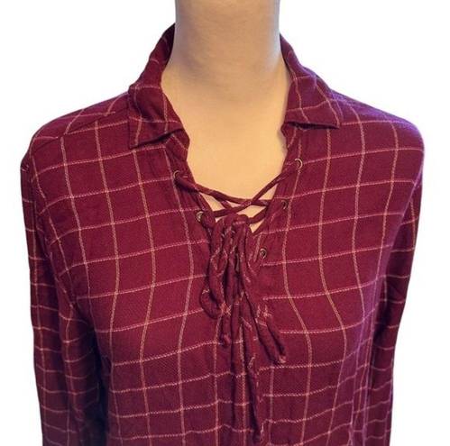 Harper  Lace Up Grid Print Blouse Sz L