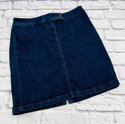 Talbots  Denim Mini Skirt Women's 12 Petite Dark Wash Stretch‎ Double Button