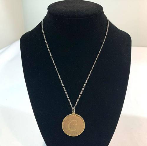 Anthropologie  Brushed Gold Initial Disk Necklace Letter C