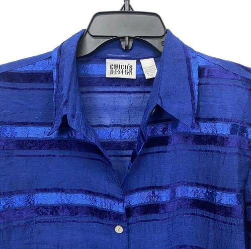 Chico's  Design Womens Royal Blue stripe Side Slit Button Down Shirt Size 1