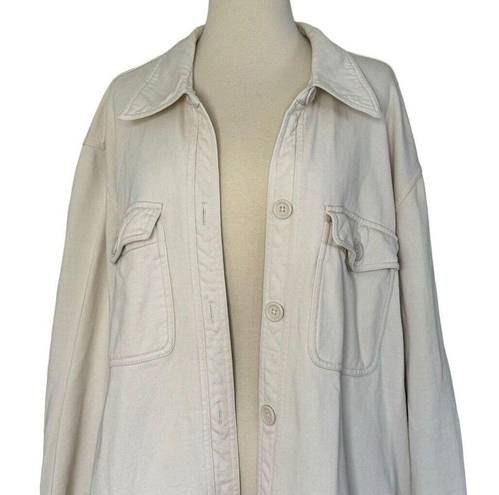 Good American  Fleece Shacket 100% Cotton Bone Cream Ivory Curvy Plus Size 3/4