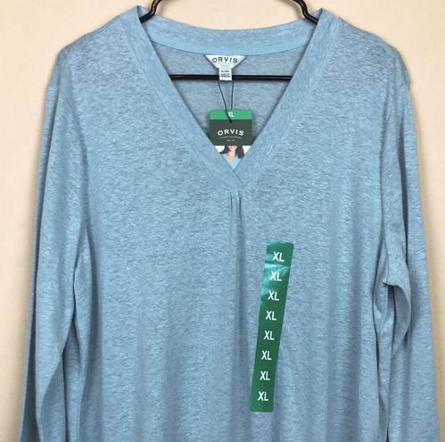 Orvis NWT  Women’s Linen Blend V-Neck Ether Green 7/8 Sleeve Shirt