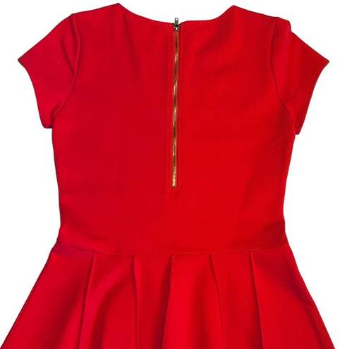 Parker  Tara Red Flared Pleated Skirt Stretch Mini Dress M