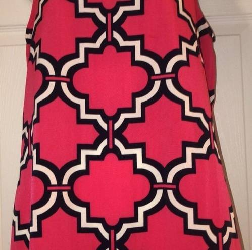 Crown & Ivy  Sz S Geo Print Fuchsia White Navy Halter Tie Dress