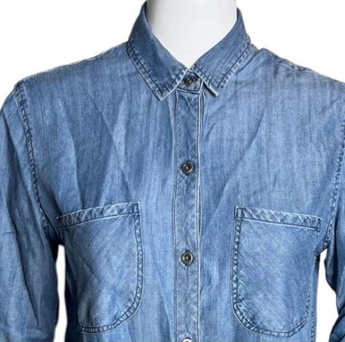 Rails  Shirt Womens XS Blue Carter Button Down Dark Vintage Wash Raw Hem Chambray