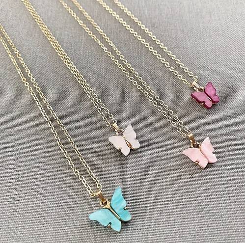 White Butterfly Necklace 14k Gold