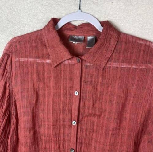 Chico's Vintage  Size‎ 1 (M) Open Knit Linen Button Down Shirt Long Sleeve Pink