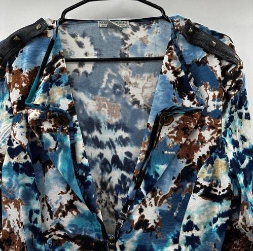 Alberto Makali  Blue, White & Brown Printed 3/4 Sleeve Shirtigan Size L