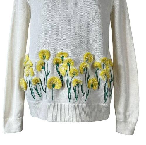 Talbots  Ivory Yellow  Floral Embroidered Sweater