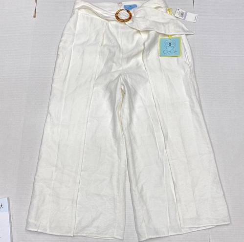 CeCe  Womens White Zippered Belted Gaucho Wear To Work Wide Leg Pants 6 (b13)