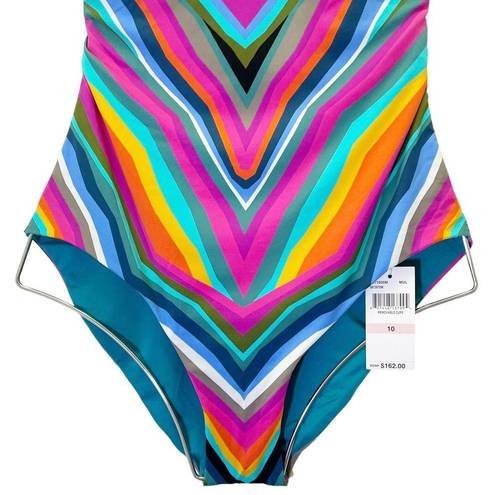 Trina Turk NWT  Louvre Striped High-Neck Reversible One-Piece Swimsuit Size 10